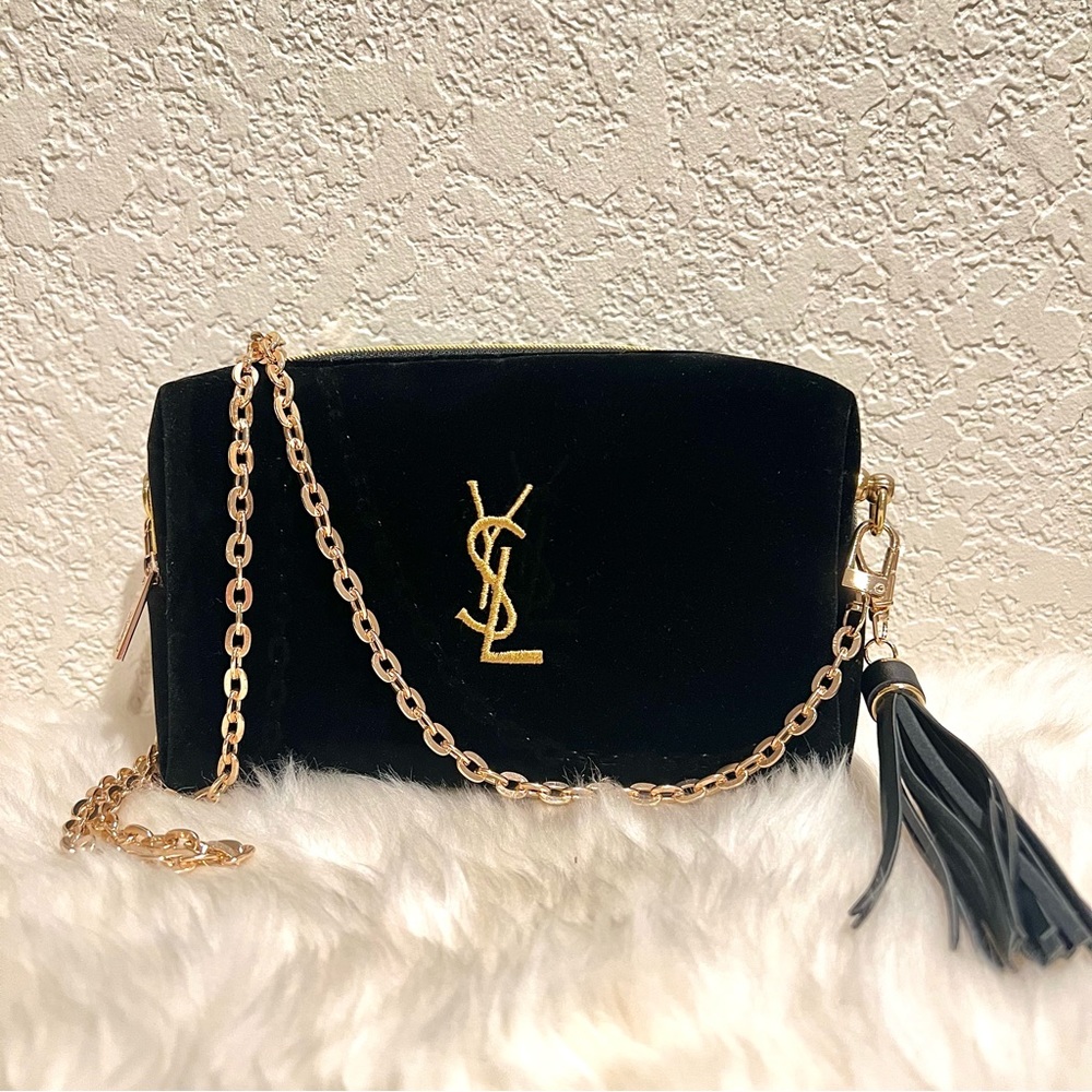 YSL Black Velvet Beauty Pouch to Crossbody Bag Handbag Shoulder Bag
